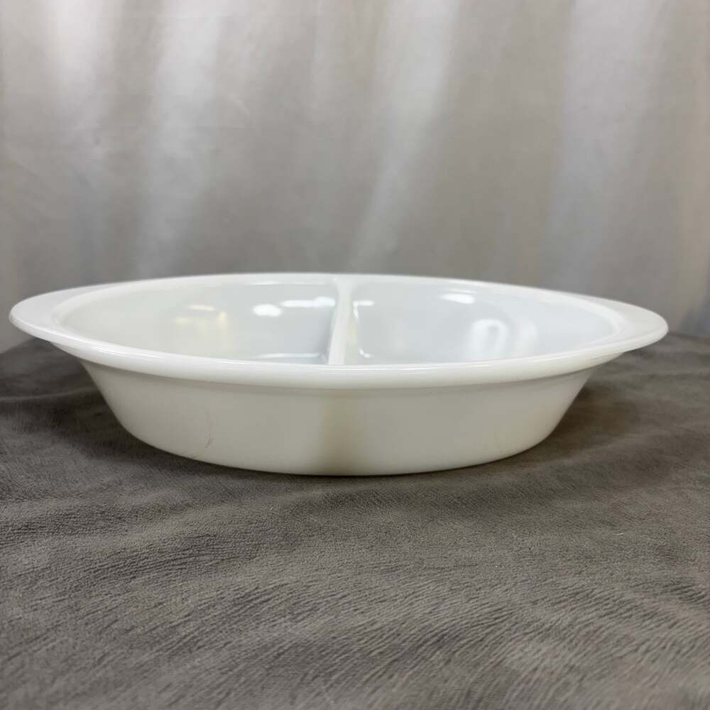 Glasbake White Milk Glass 12" Oval Divided Baker Dish Casserole J239 Vintage